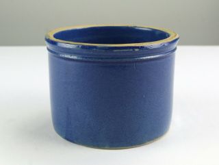 Blue Salt Glaze Butter Or Salt Crock,  Antique Vintage Stoneware 48oz 6 " X 4 3/8 "