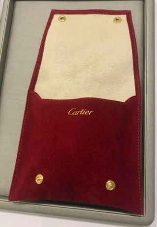 Cartier 2015 Large Red Leather Watch Or Bangle Signature Pouch France Rare