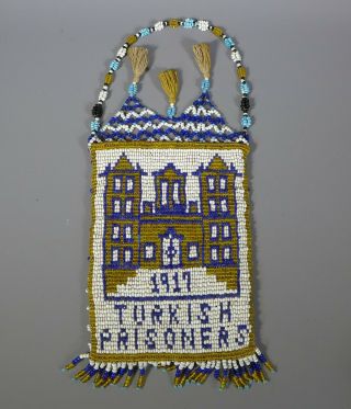 Rare Antique Ww1 Era Turkish Prisoner Of War Pow Beadwork Bag 1917 Trench Art