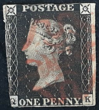 Rare C.  1840 Great Britain Penny Black Stamp Qk Control Letters