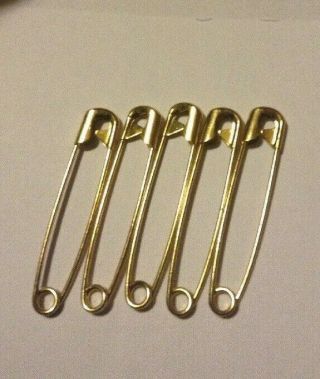 5 Large Antique Vintage 3.  5 " Jumbo Giant Safety Pin Diaper Pins (brass)
