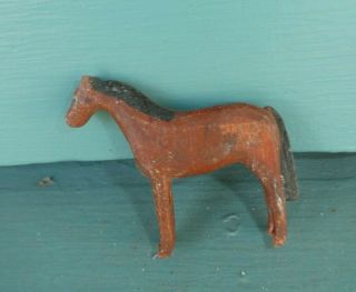 Antique German Putz Paper Mache & Wood Stick Leg Animal Brown Black Horse 3 " Tr