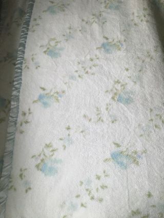 Rare Simply Shabby Chic Blue Roses Satin Trim Twin Blanket