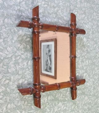Vintage C1930s French 14 " X 16 " Faux Bamboo Glass Wall Mirror Foxed 35 X 41 Cm