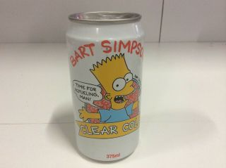 Rare Schweppes 1991 Bart Simpson Clear Cola Aluminium Can