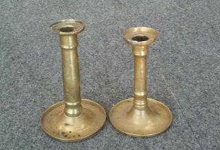2 Similar Antique 19th C Weighted Brass Candlesticks 6 & 6.  5 "