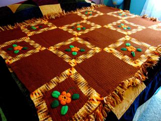 Vtg Handmade Crochet Granny Square Afghan Multi Color Raised Floralthrow Blanket