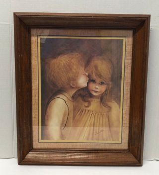 Vintage Margaret Kane Keane " Little Kiss " Wood Frame Big Eyes Child