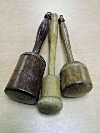 3 X Antique Wooden Potato Mashers