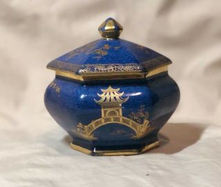 Carlton Ware C1923 Mikado Blue Lustre Lidded Jar - Rare Size/hexagon Shape