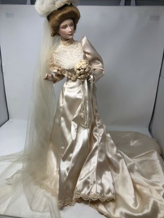Franklin Heirloom Gibson Girl Porcelain Bride Doll 22 " Wedding Vintage Read