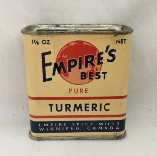 Vintage Antique Empire’s Best Spice Mills Tin Pure Tumeric Winnipeg Canada