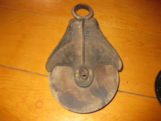 Antique Vintage Myers O.  K.  H299 Wood And Iron Barn Pulley,  Block And Tackle