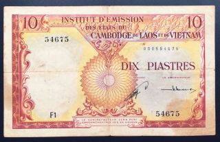 French Indochina 10 Piastre 1953 P.  96 Rare