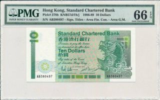 Standard Chartered Bank Hong Kong $10 1986 Rare Date Pmg 66epq