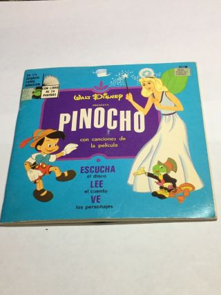 Vintage 1969 Rare Walt Disney Book & Record In Spanish Pinocho Pinocchio