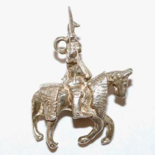 Rare Medieval Knight In Armor On Horse Sterling Silver Vintage Bracelet Charm