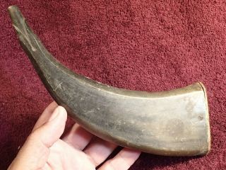 Large 18 - 19 Cent.  Snake/fish Head Antique Black Powder Horn Flask Scandinavia