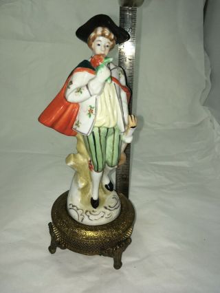 China Figurine On Stand Man With Instrument And Flower Figure Is 8.  5 Inch