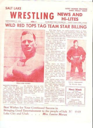 Vintage Red Berry Wrestling Program 1956 Nwa Wwf Awa Shire Salt Lake Bear Rare