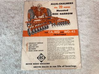 Rare 1939 Allis Chalmers Ca Wd Wd - 45 Tractor Dealer Sales Brochure