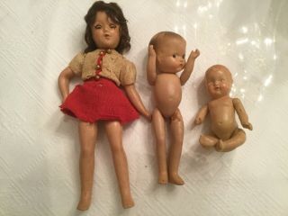 Vintage Composition Dolls 13”,  10” And 6”.