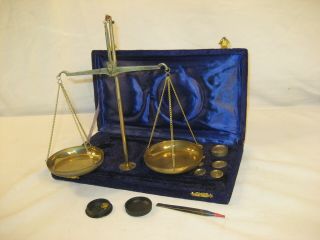 Vintage Brass Balance Scale With Weights And Case " Look "
