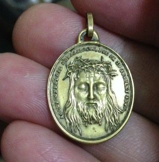 Antique Rare Lord Jesus Christ Holy Face Crown Of Thorns 1847 Medal 19mm