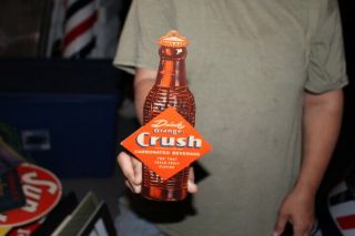 Rare Vintage 1940 ' s Orange Crush Soda Pop Bottle String Hanger Light Pull Sign 3