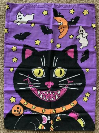 Vintage 1980s Halloween Cat Standard Pillow Case Glow In The Dark Bats Ghost