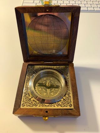 World Magnetic Nautical Compass In Wooden Box
