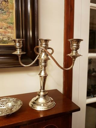 Vintage Silver Plate On Copper Candlestick Candelabra 27 X 28 X 11 Cms