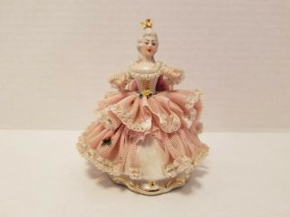 German Porcelain Lace Dress Lady With Chair Victorian Figurine Vintage 1950s