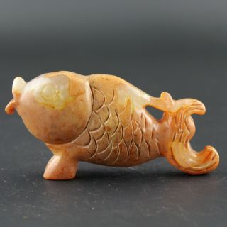 3.  6  Chinese Old Green Yellow Jade Hand - Carved Fish Statue Pendant Collect 0430