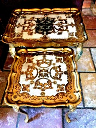 2 Vintage Gold Nesting Tables Hollywood Regency Florentine Made In Italy
