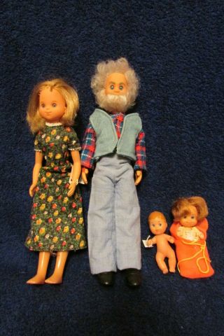 Vintage Mattel Sunshine Family Stephie,  Grandpa And Baby Dolls