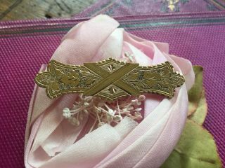 Antique Victorian Gold Filled Bar Pin Brooch With Etched Leaf Design