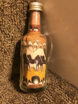 Antique Vintage Sand Art In A Bottle With Camels 4.  5 Inches Tall 50 Ml Bottle