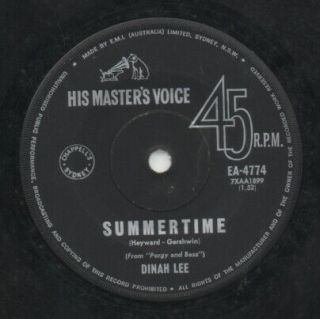 Dinah Lee Rare 1966 Aust Only 7 " Oop Hmv Northern Soul Single " Summertime "