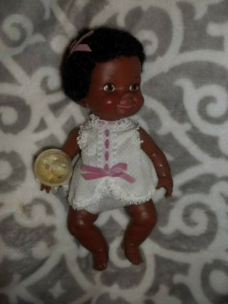 Rare Vintage 1970 Ideal Belly Button Baby 9 " Doll African American Black Euc