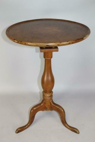 Rare 18th C Country Queen Anne Connecticut Candlestand Revolving Bird Cage Top