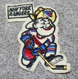 Rare Vtg 70s York Rangers Hockey Patch Nhl Embroidered Sewn Player Cartoon