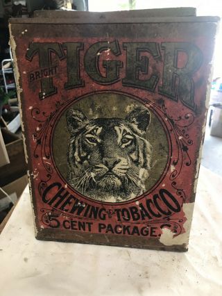 Antique Bright Tiger Chewing Tobacco 5 Cent Packages Tobacco Cannister Large