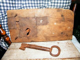 Antique Wooden And Iron Hand Made Lock And Key