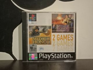 Medal Of Honor 1 & Underground Ps1 Pal Double Twin Pack 2 Games Dual Rare White