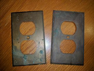 2 Vintage Antique Brass Wall Outlet Cover Plates
