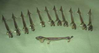 Set Of 12 Vintage Silver / Chrome Dachshund Dog Knife Rests
