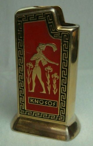 Greece Crete Knossos Rare Collectible Big B.  I.  C Lighter Enamel Metal Table Case