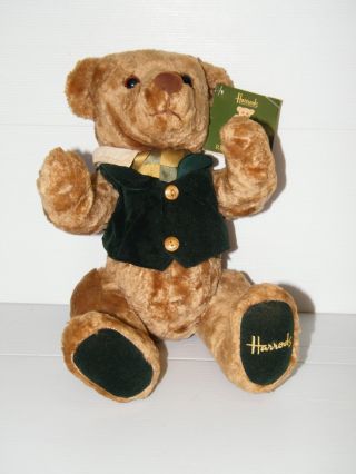 Harrods Knightsbridge Rodney Bear Teddy Bear Jointed Velvet Vest 14 " Tall London