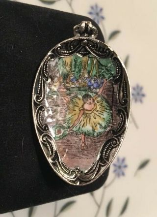Gorgeous Rare Antique Sterling Silver Hand Painted Ballerina Brooch Pin